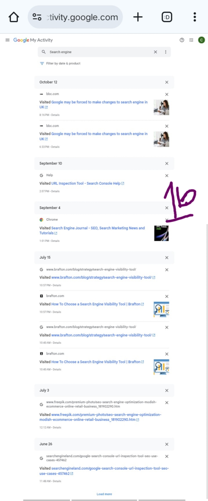 Screenshot -1b of my matching searching queries in the google search activities Dashboard 