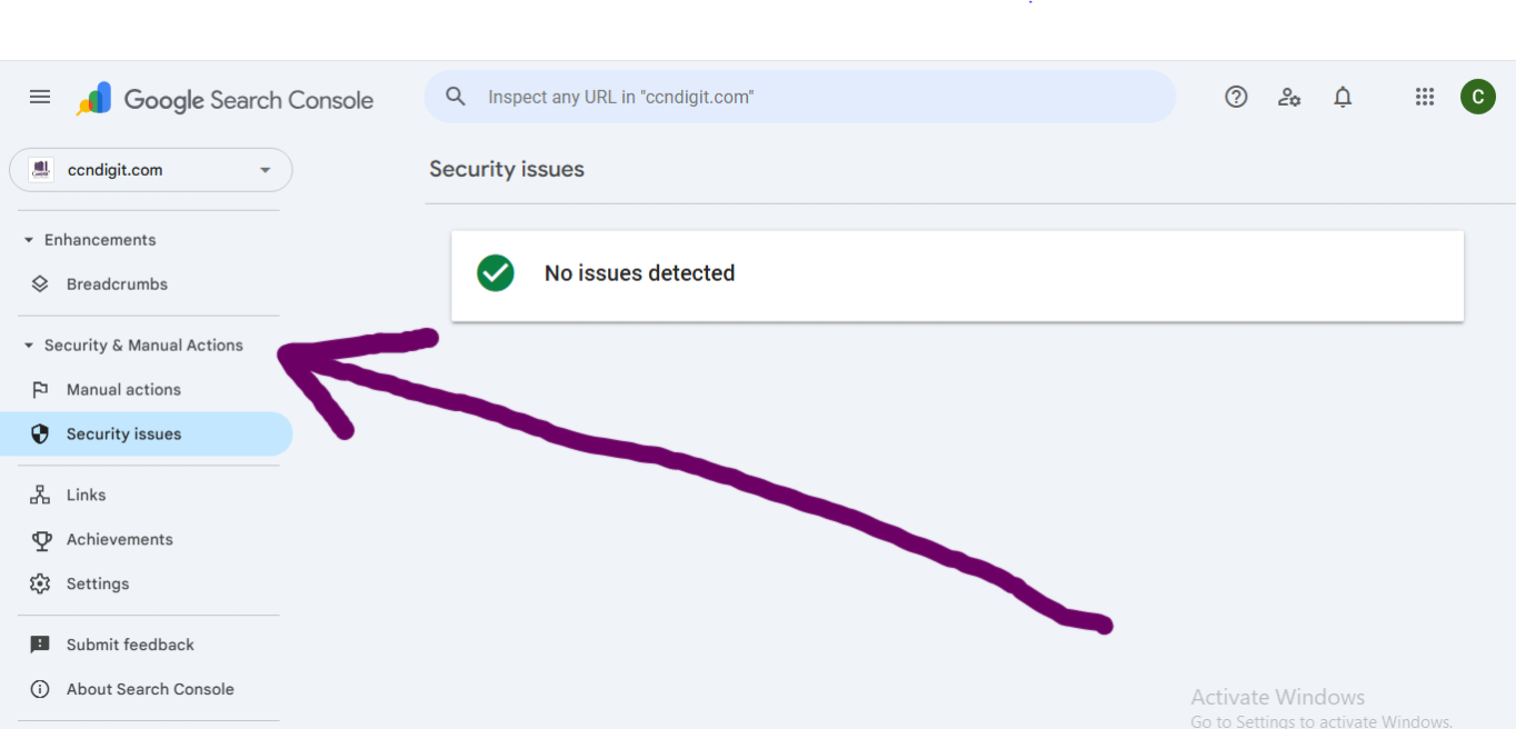 Screenshot of the security and manual Action for the Google Search Console Features I Prioritize for 10Xing SEO & E.E.A.T. Performance