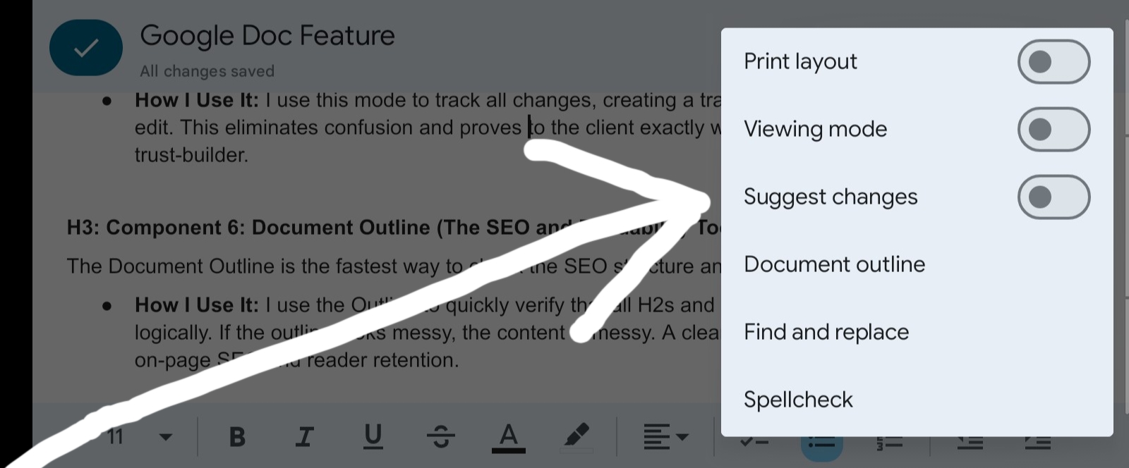 Screenshot of Google Docs Features_ 7 E.E.A.T. Tools I Use (Flawless Pro)