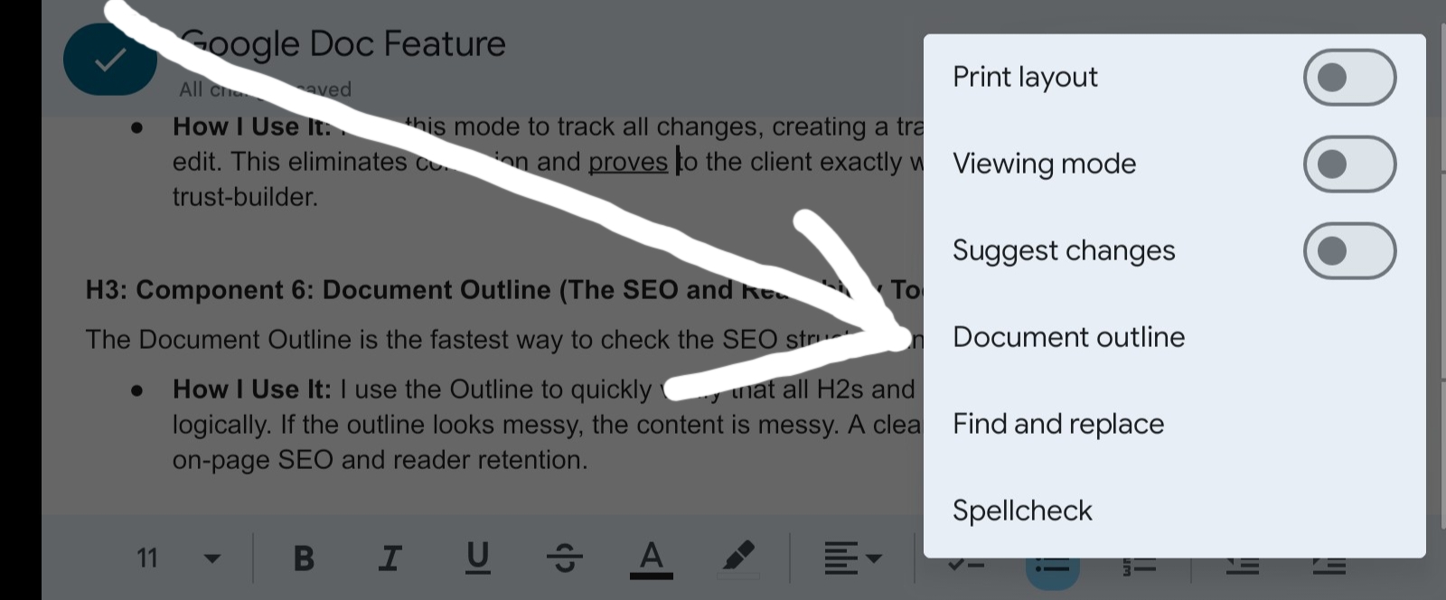 Screenshot of Google Docs Features_ 7 E.E.A.T. Tools I Use (Flawless Pro)