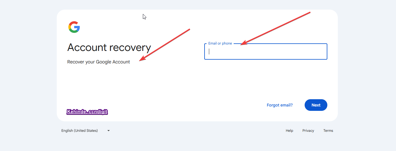 Screenshot of Account Recover